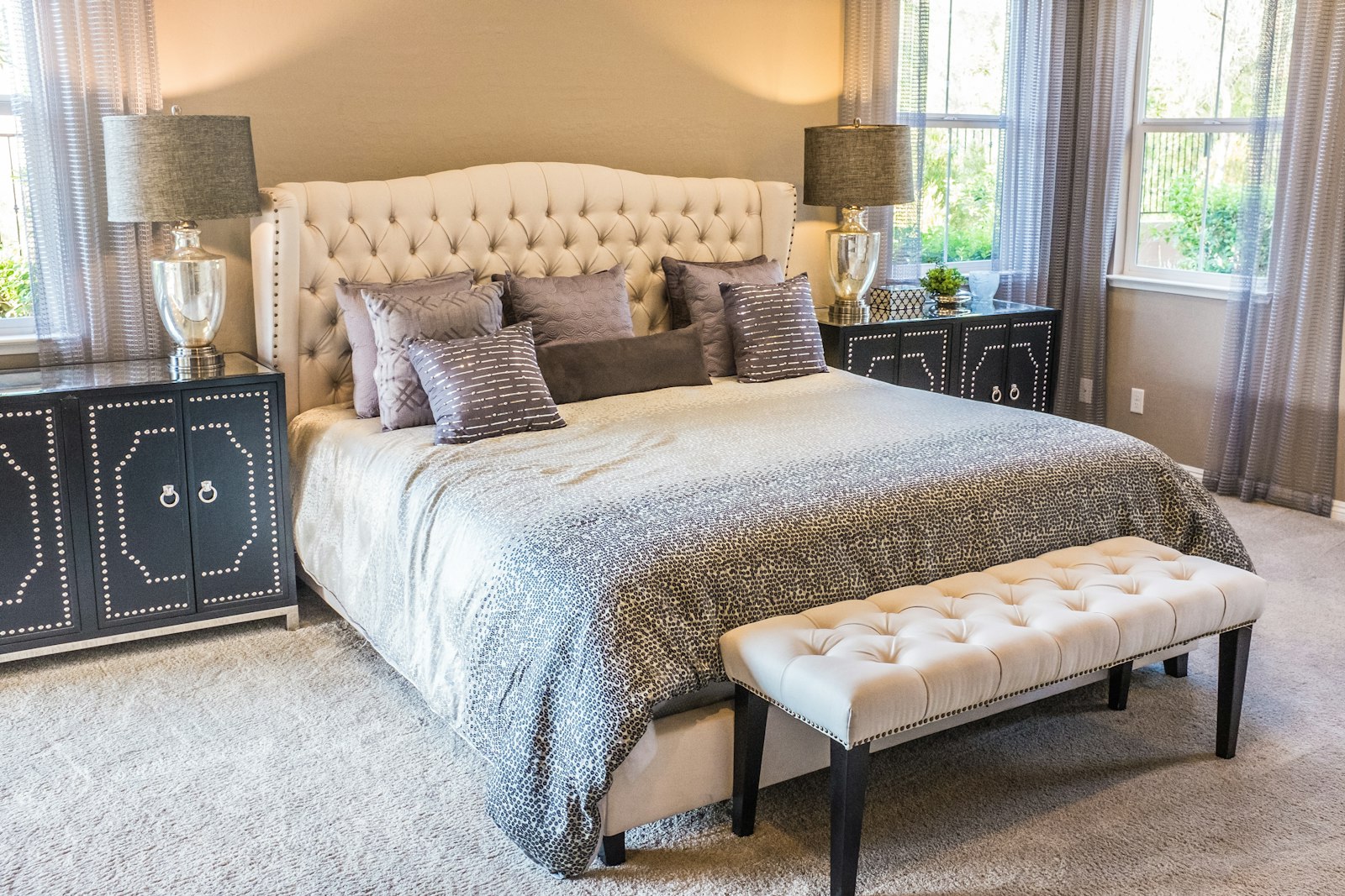Calm bedroom with soft home textiles